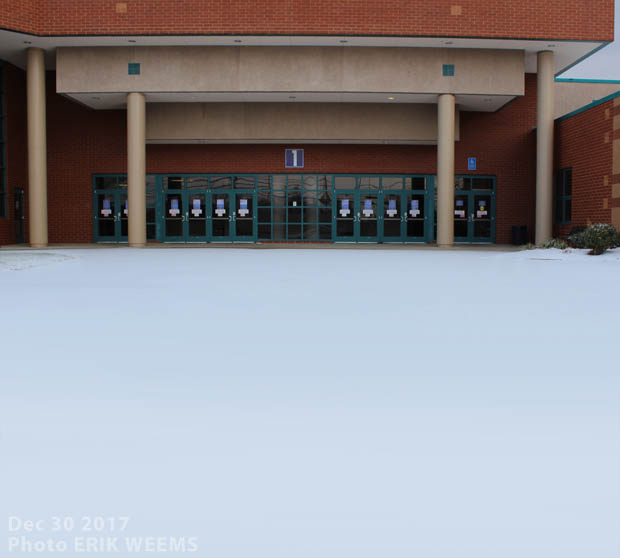 Snow at Chantilly High School Entrance Number 1
